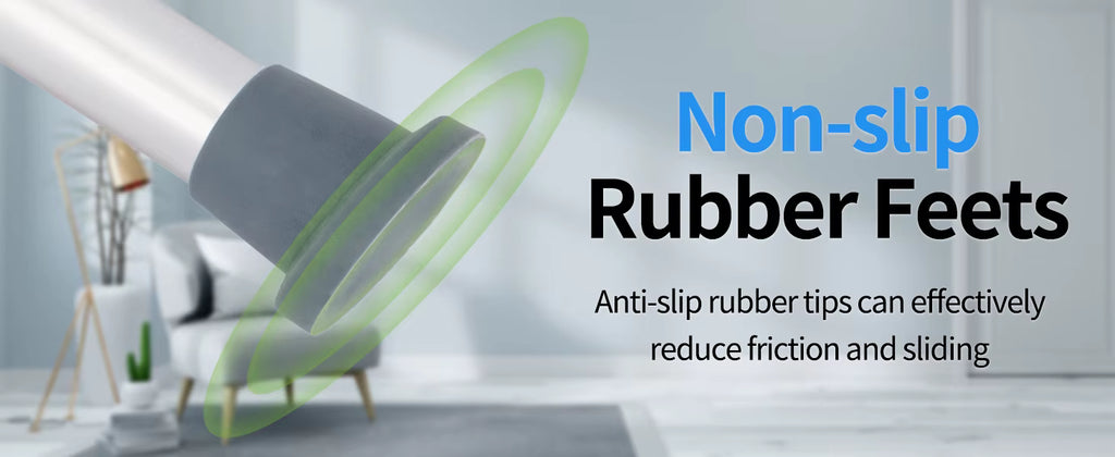 Bath stool showing adjustable height legs and rubber anti-slip feet